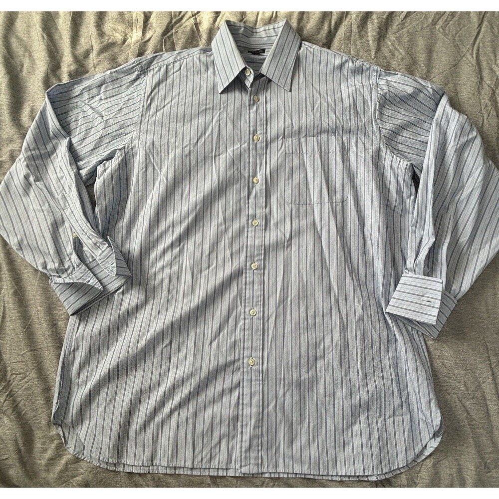 Jos A Bank Shirt Mens Blue Striped 16.5-35 Button Up